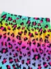 Conjunto Casual de Primavera y Otoño para Niñas: Conjunto de Dos Piezas: Top de Manga Larga con Estampado de Leopardo y Corazones + Pantalones Ajustados con Estampado de Leopardo Arcoíris