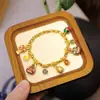 Pulsera de Cuentas Disco Brillantes con Diseño de "Bestia Devoradora de Oro" Chapado en Oro, Cordón Elástico, No se Desvanece Fácilmente