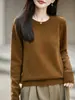 Otoño/Invierno 2026 Nuevo Tejido de Punto Redondo 100% Lana Manga Larga para Mujer Hilo Jaspeado Suéter de Lana Holgado Top