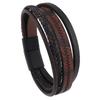 Pulseira de couro trançado multicamadas com padrão de onda retrô masculina, pulseira de fivela magnética de liga popular europeia e americana