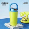 Termo de Acero Inoxidable 316 para Mujer, Vaso de Agua Estudiante Atractivo, Taza de Café con Asa Linda, Vaso Portátil con Doble Popote