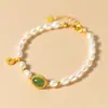 Pulsera de Plata S925 Nalan con Jade Hetian, Perla y Moneda de Cobre con Exquisito Diseño de Nicho Joyería Ovalada S8566