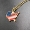 Collar con mapa de Estados Unidos, acero inoxidable pulido, gota de oro, pegamento, colgante de bandera de Estados Unidos, estilo étnico.