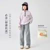 Pantalones Rectos Forrados de Felpa para Niñas Otoño e Invierno 2025 Pantalones Casuales para Niños Mayores Pantalones Ajustados Adelgazantes Engrosados