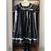 YS Retro Dulce Estilo Japonés Lindo Vestido de Lunares y Conjunto de Dos Piezas con Camiseta Base Gris