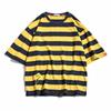 Camiseta Listrada de Manga Curta Masculina Verão Fina Ins Estilo Hong Kong Tamanho Grande Marca de Moda High Street Moderna Versátil Solta Cinco Pontos
