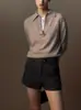 Suéter de Lana Gris para Primavera y Otoño, Cuello en V, Solapa Pequeña, Suéter de Punto Holgado para Mujer con Manga Larga