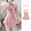 SOPHIE original pequeño fresco recogido traje de baño de una pieza cintura cuello plano blanco niña deportivo aguas termales para mujer