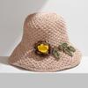 Sombrero de Paja para Mujer Verano Tejido a Mano Flor Sombrero para el Sol Viaje al Aire Libre Protección Solar Sombrero de Pescador Plegable Sombrero de Ala Ancha