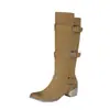 Botas vaqueras altas estilo post-apocalíptico, acabado esmerilado, punta cuadrada, tacón grueso, hebilla de tres capas, para calzar, estilizan, retro, de caña alta para mujer