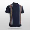 Camisa de punto de manga corta, polo transpirable a rayas estilo old money, hilo fresco, cuello jacquard de bloqueo de color estilo italiano para hombre, hecho a pedido