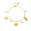 Pulsera de Perla de Vieira Caballo de Mar Acero Inoxidable Chapado en Oro Estilo Marino Moda de Vacaciones Transfronteriza Playa Joyería de Mano para Mujer