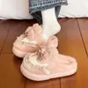 Zapatillas de algodón con lazo dulce para mujer, colección de invierno 2026, con suela suave, amigables con la piel, para uso en interiores, silenciosas y afelpadas