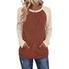 Camiseta Manga Longa Solta com Gola Redonda e Bolso em Cor Contrastante Amazon Comércio Transfronteiriço Europeu e Americano Coleção Outono/Inverno 2026 para Mulheres