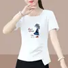 2026 Nova Camiseta de Manga Curta para Gestante de Comércio Exterior Feminina Solta Tamanho Grande Modeladora que Cobre a Barriga Estampada Meia Manga Top