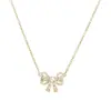 Cadena de clavícula con circonita microincrustada y baño de oro real para mujer, collar vintage de lazo de perlas francesas, collar de perlas al por mayor para mujer