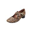 Sapato Feminino Mary Jane Vintage Italiano Feito à Mão em Pele de Ovelha Texturizada com Tira Cruzada, Outono 2024, Salto Médio Grosso, Bico Redondo, Camada Única de Couro