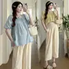 Ropa de Maternidad, Camiseta de Verano, Traje Elegante, Top de Manga Corta de Verano, Conjunto Casual de Maternidad, Estilo de Moda para Salidas de Verano