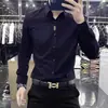 Camisa de manga larga negra de alta gama para hombre, marca francesa, corte slim fit, transpirable, botones ocultos, camisa sin costuras, nuevo modelo de primavera
