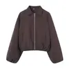 Atacado Fábrica de Roupas Femininas Transfronteiriça 2026 Moda Estilo Europeu e Americano Solta com Zíper Gola Lapela Macia Jaqueta Bomber Peça de Roupa Externa