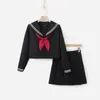 Exportação transfronteiriça de uniforme escolar preto para mulheres, estilo básico clássico, traje de marinheiro JK japonês, conjunto de saia curta preppy