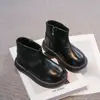 Botas de menina, botinhas infantis, botas Martin pretas, botas de pelúcia de inverno marrons, botas de couro para meninas pequenas, sapatos de princesa para o inverno