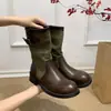 Botas femininas estilo britânico, nova moda 2026 bico redondo salto grosso botas western com fivela de cinto e design slip-on, botas curtas estilosas