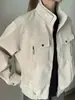 Cuello mao, casual, corte holgado, nueva colección 2025, chaqueta de color liso, estilo corto, adecuada para ir al trabajo y uso diario, unisex, gris