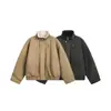 Chaqueta de Aviador Bomber Retro Americana Puee con Cuello Alto Abrigo de Algodón Invierno Forro Polar Corta Cuadrada Ropa de Trabajo