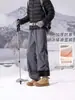 Pantalones de esquí casuales de invierno para hombre con forro polar, engrosados, marca de moda, plisados, corte recto holgado, pierna ancha, pantalones impermeables softshell