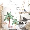 Pegatinas de Pared de Animales de Dibujos Animados y Palmera con Cuervo Decorativas para Sala de Estar, Entrada, Dormitorio, PVC Extraíble Autoadhesivo Pintura