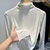 Camiseta de Manga Larga de Terciopelo con Cuello Semi-alto de Sentido del Diseño para Mujer 2024 Otoño e Invierno Nueva Chic Camiseta Base Interior Ropa para Mujer