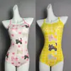 Traje de baño de una sola capa para mujer con diseño de gatito de dibujos animados, una pieza, conservador, escote bajo, cobertura alta, adecuado para el entrenamiento de chicas estudiantes