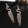 Aretes de cadena de garra nuevos con pedrería geométricos de borla larga de letra Aretes de foto callejera atmósfera de novia E784