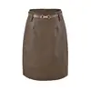 Falda corta de línea A de cuero PU de cintura alta estilo retro coreano, adelgazante y que realza la figura, perfecta para otoño e invierno, una falda corta versátil