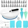 Conjunto de 54 peças para decorar laterais de bolo, prato giratório para bolo, kit de ferramentas, conjunto de bicos para decoração DIY, ferramenta para creme de confeiteiro, fondant