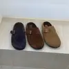 Versión de Piel de Vaca~Estilo Perezoso Casual Zapatillas de Media Punta Cerradas de Suela Gruesa para Mujer, Zapatos Birkenstock de Piel Genuina Retro Cálidos con Forro de Felpa