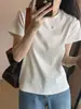 Camiseta Cinza de Algodão Puro de Manga Curta para Mulheres, Nova Moda Versátil 2026, Camiseta Básica para Primavera, Verão, Outono e Inverno