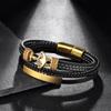 Direto da fábrica Moda europeia e americana pulseira masculina de corda de couro multicamadas fivela magnética de aço inoxidável âncora pulseira de aço titânio