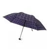 Paraguas de patrón de rejilla fabricante al por mayor paraguas de tres pliegues paraguas manual reforzado para mujer paraguas de puesto para viajes de negocios paraguas plegable ligero para la lluvia