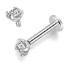 Clavos Europeos y Americanos para Hueso de la Oreja, Clavos para Nariz, Joyería para Piercings Corporales F136 Aleación de Titanio Cuatro Garras Redondo Zirconio Clavos para Labio con Rosca Interna