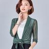 Nuevo Cárdigan de Malla de Talla Grande Estilo Coreano con Chal de Color Puro Manga Tres Cuartos Ropa de Protección Solar Camisa para Aire Acondicionado Top de Mujer Verano