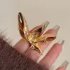 Anillo de Banda Ancha con Hoja Chapado en Oro Metálico Vintage Estilo Francés, Anillo Floral Personalizado de Gama Alta Estilo Ins-Estilo Chanel