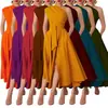 Moyashang Amazon Verano Más Vendido Moda Europea y Americana para Mujer Vestido sin Mangas Cuello Diagonal Color Sólido Cintura Ajustada con Falda Acampanada