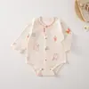 Body de Algodão Puro Manga Longa para Bebês e Crianças Pequenas Macacão de Bebê Roupa de Engatinhar Cobertor de Fralda Recém-nascido Roupa de Casa para Todas as Estações