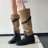 Piel genuina, marrón Melard, botas largas para mujer, botas hasta la rodilla, tacón grueso, efecto adelgazante, botas de montar, botas de vaquero occidentales