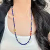 Colar de design vintage estilo ins com lápis-lazúli natural e cornalina, corrente para clavícula, corrente para suéter