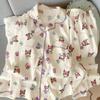 Pijama de Algodão Nuvem para Mulheres Primavera e Outono Novo Desenho Animado Fofo Calça de Manga Longa Conjunto de Roupa de Casa para Dormitório Estudantil Transfronteiriço