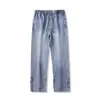 Jeans Largos com Recorte Curvo Patchwork Cruzado Novo Outono 2026 para Homens, Calças Longas Casuais de Perna Reta Estilo Americano