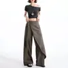Pantalones Beige de Cinta Irregular de Cintura Alta Pierna Ancha para Mujer, Nuevo Estilo 2026, Pantalones Casuales de Traje Rectos con Caída Adelgazante